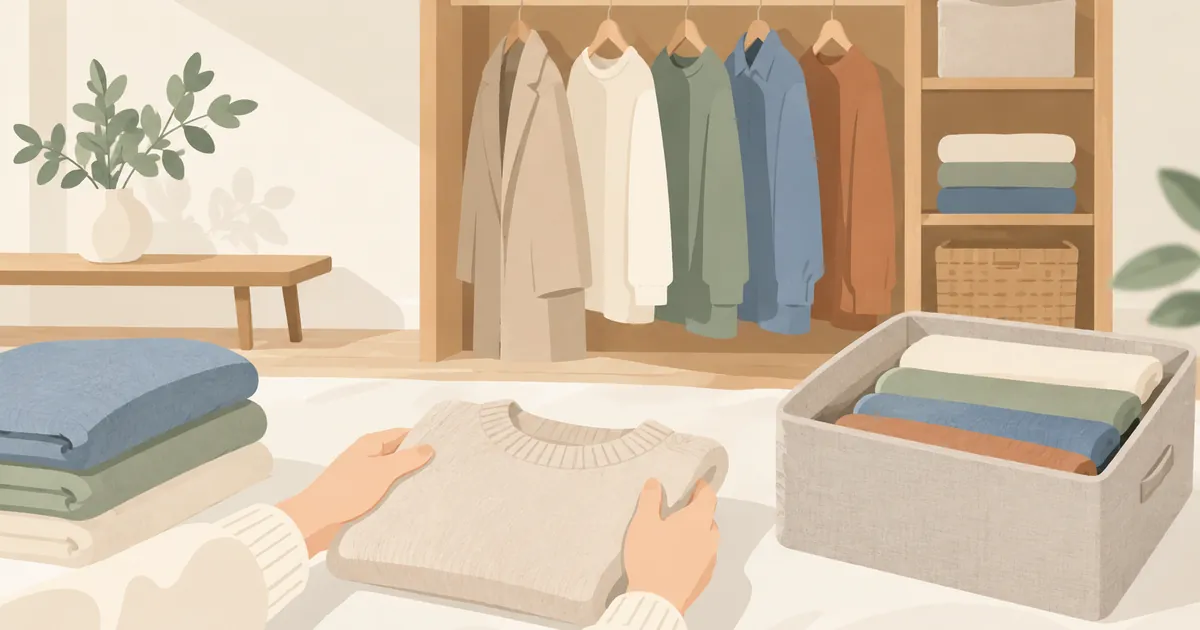 衣替えの服と収納ケースが並ぶクローゼット