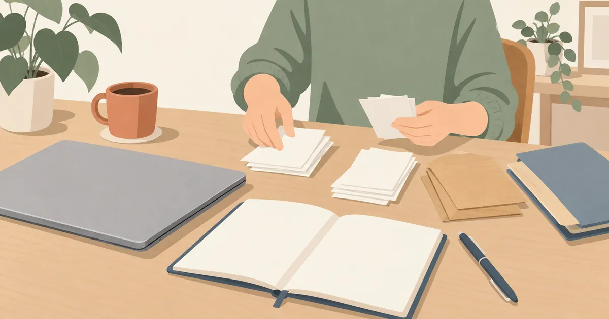 副業の書類とノートをまとめた机