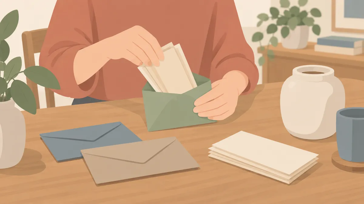 無地の封筒にお金を目的別に分ける手元