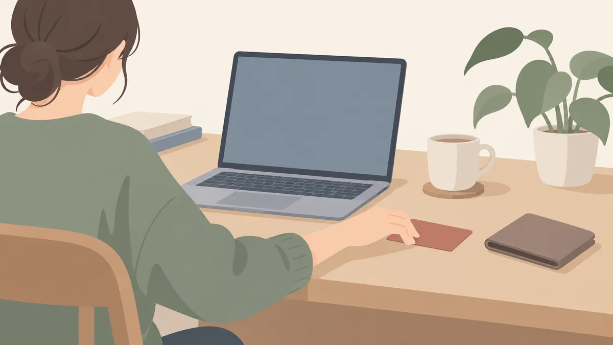 ネット決済の前にカードを机に置く手元