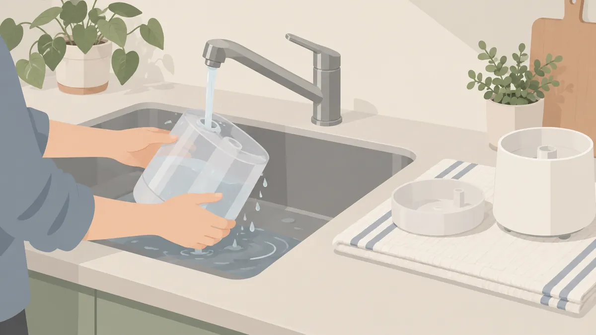 加湿器のタンクを流水ですすぐ手元