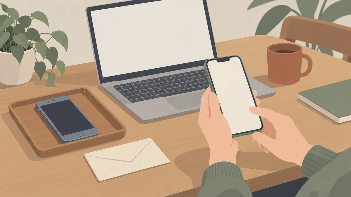 旧端末を残して新しいスマートフォンを確かめる手元