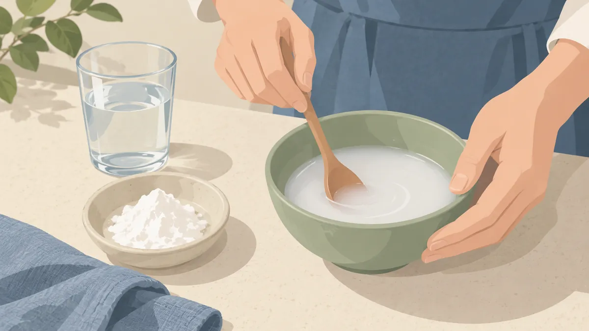 片栗粉と水を小さな器で混ぜる手元