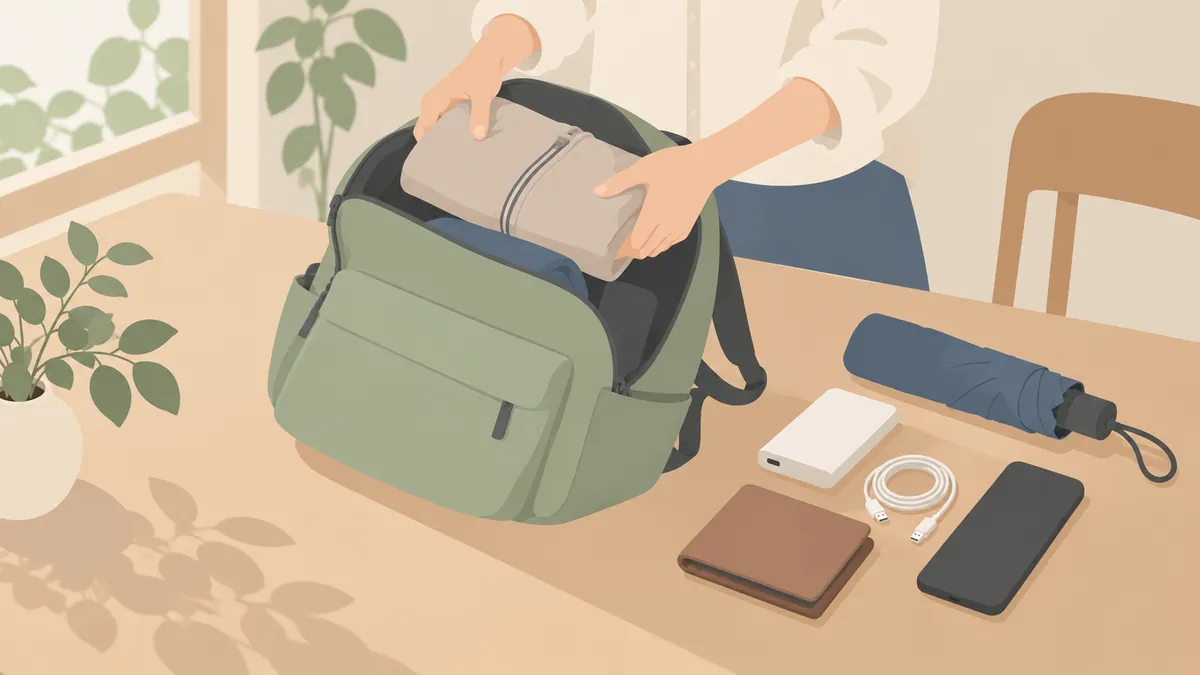 日帰り旅の小さな荷物と充電用品