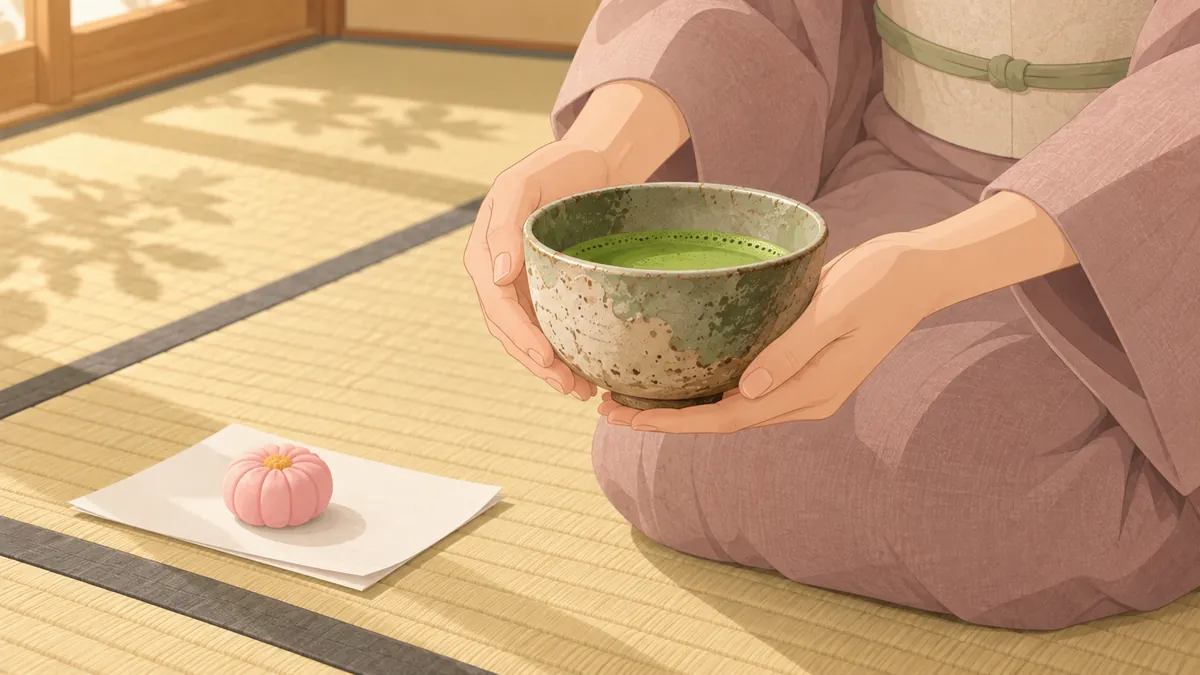 左の手のひらに茶碗をのせ、右手を添えている手元