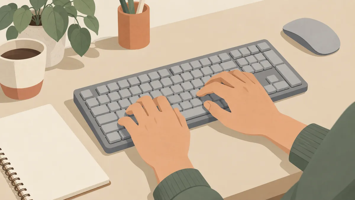 キーボードの基本操作を練習する手元